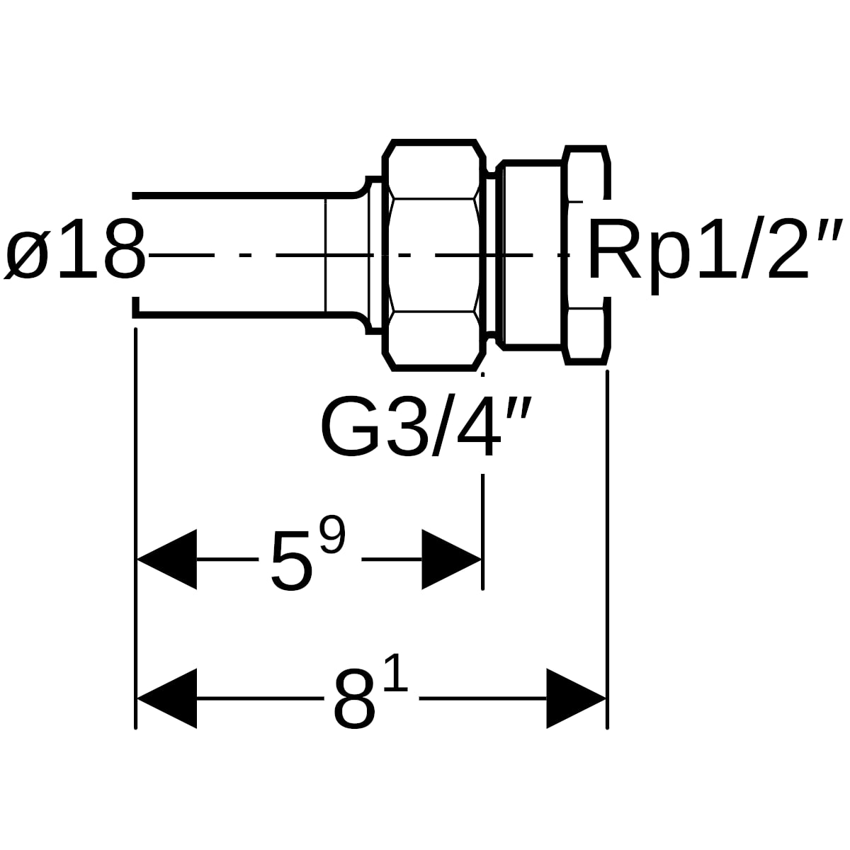 Geberit Mapress Edelstahl Übergangsverschraubung mit IG und Einschubende d18-Rp1/2 35382