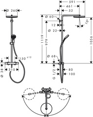 Hansgrohe Showerpipe Pulsify S Puro 260 1 jet Brausethermostat Aufputz Handbrause 3jet weiß matt 24236700