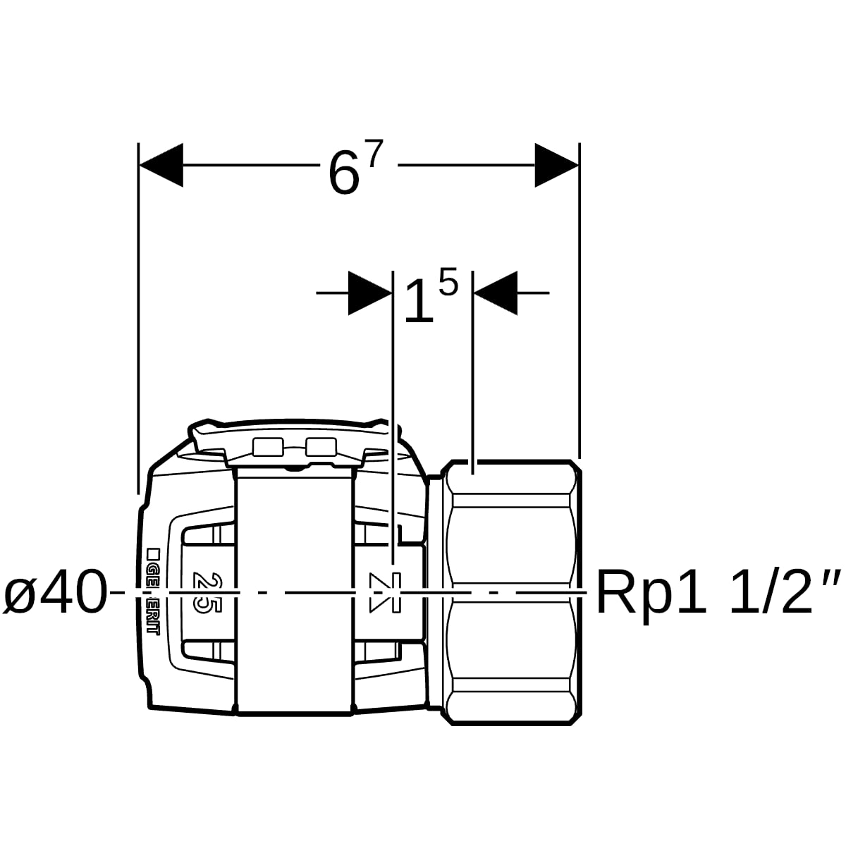 Geberit FlowFit Übergang mit Innengewinde SiBr d40-Rp1 1/2 620.424.00.1