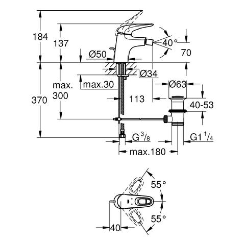 Grohe Eurostyle Einhand-Bidetbatteriechrom mit Zugstangen-Ablaufgarnitur 33565003