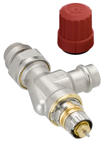 Danfoss Ventilgehäuse RA-N 15 Pressfit R 1/2, UK Axial, matt vernickelt 013G3239