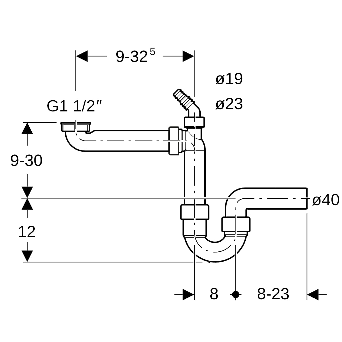 Geberit Rohrbogengeruchsverschluss für ein Spülbecken Raumsparmodell G1 1/2x40 152.885.11.1