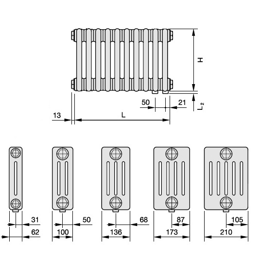 Zehnder Anschlussart 5510, unten rechts für Charleston, Anschluss 2-Rohr mit externem Ventil 5510