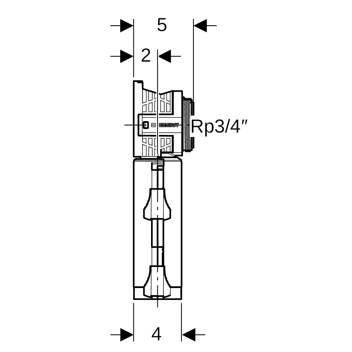 Geberit PushFit Anschlussdose 90 Grad Rotguss M25/Rp3/4 650.488.00.3