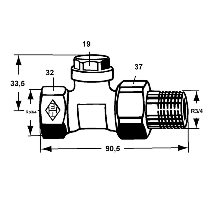 Heimeier Regulux Verschraubung 3/4" Durchgang DN20, mit Entleerung 0352-03.000