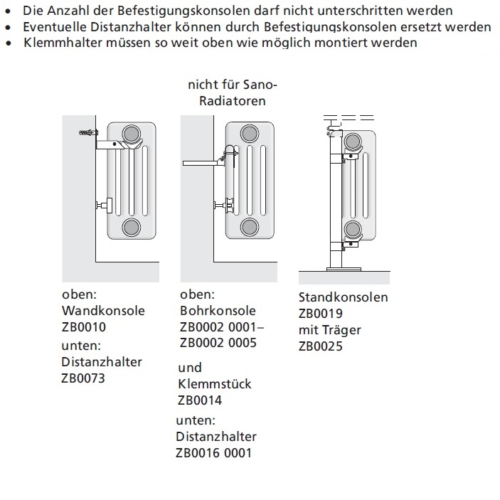 Arbonia Wandkonsole W164, weiß, 168-250mm