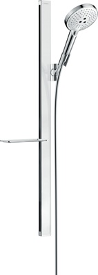 Hansgrohe Raindance Select S Brauseset 120 3jet mit Brausestange 900mm und Ablage, Weiß/Chrom 27648400
