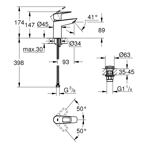 Grohe Einhand-Waschtisch-Batterie BauLoop S-Size chrom Push-Open Ablaufgarnitur 23878001
