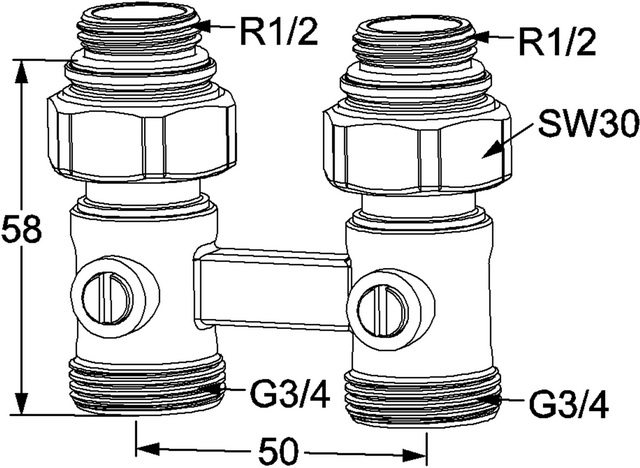 Heimeier Verschraubung Vekotrim 2-Rohr Durchgangsform, für Ventilheizkörper mit Rp 1/2 IG 0564-50.000