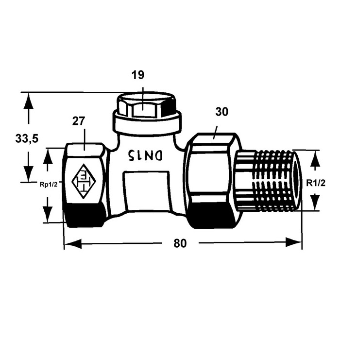 Heimeier Regulux Verschraubung 1/2" Durchgang DN15, mit Entleerung 0352-02.000