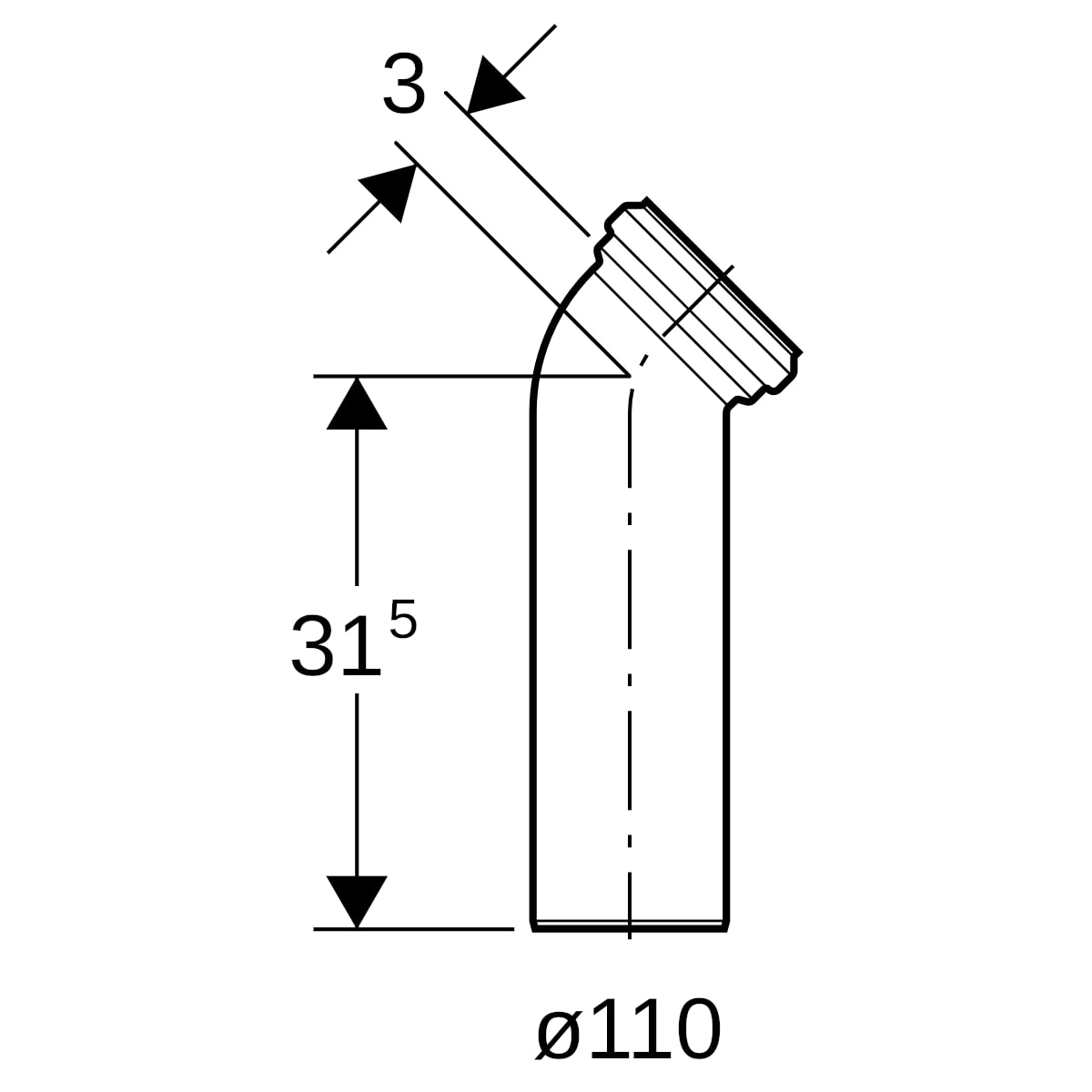 Geberit Anschlussbogen PP 45 Grad d90/110 152.611.11.1