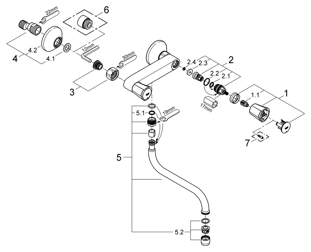 Grohe Costa 2-Griff-Spültischbatterie chrom DN15 Wandmontage 31187001