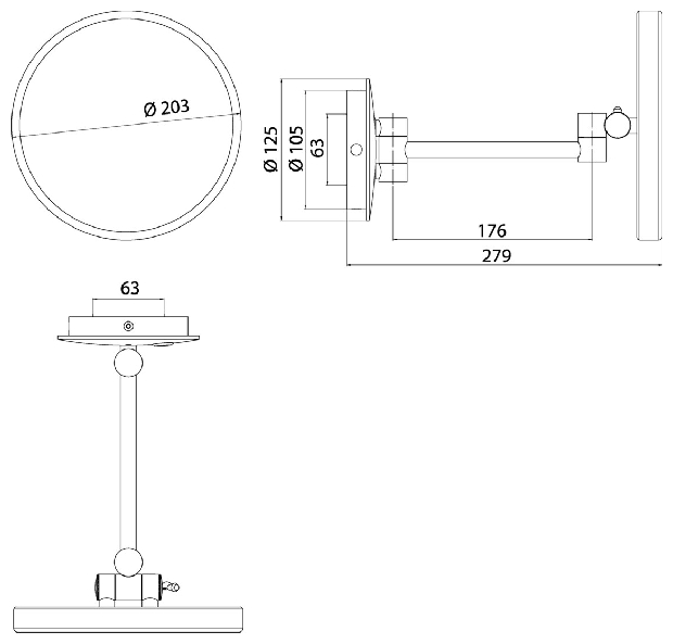 Emco LED-Kosmetikspiegel Pure LED 3-fach, 1-armig D=203mm, direktanschluss 109413308