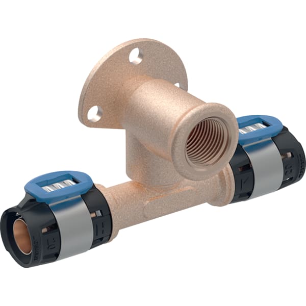 Geberit FlowFit T-Anschlusswinkel 90 Grad abgesetzt Rg+ d20-Rp1/2-d20 L:52mm 620.981.00.1