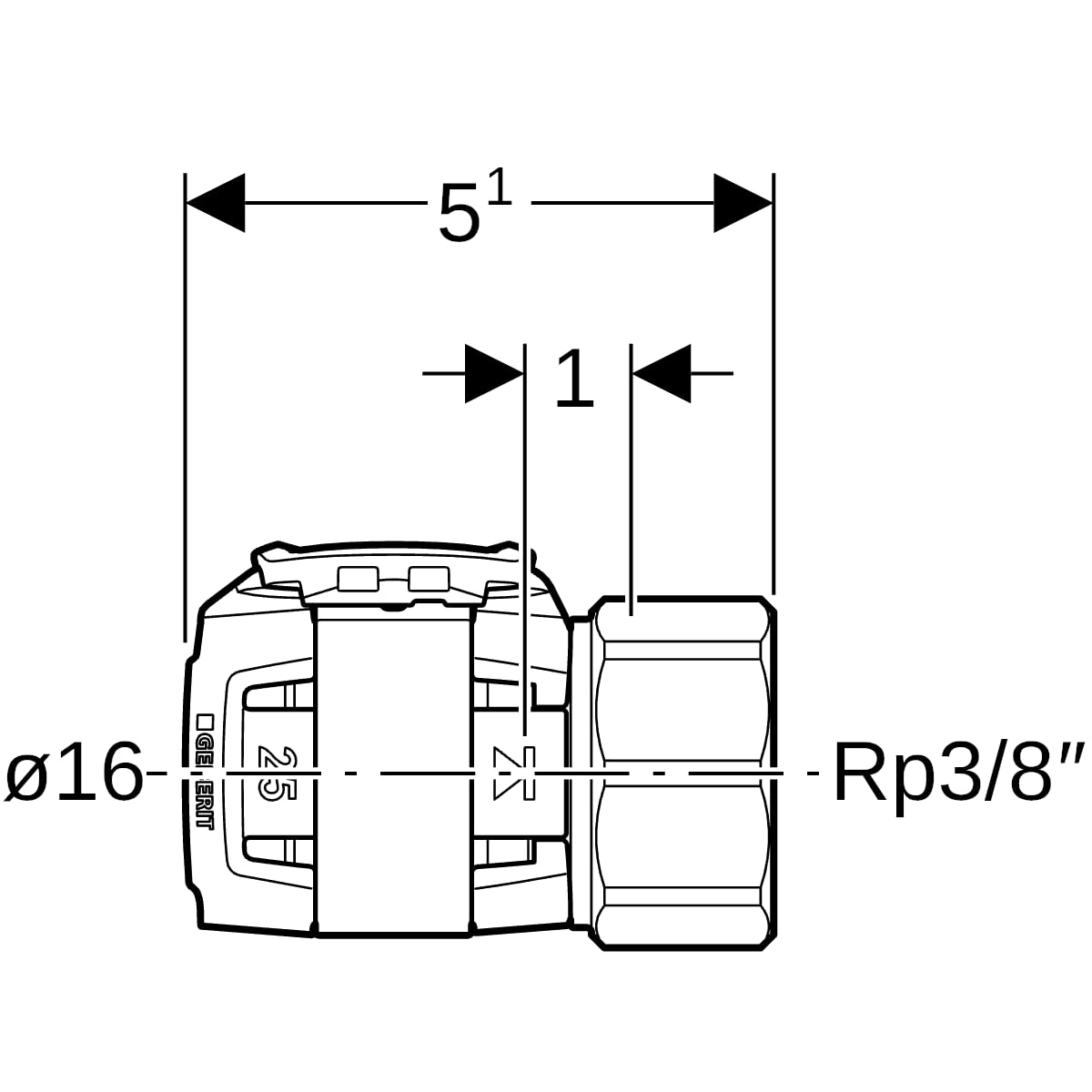 Geberit FlowFit Übergang mit Innengewinde SiBr d16-Rp3/8 620.400.00.1