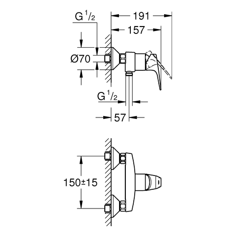 Grohe BauFlow Einhand-Brausebatterie chrom Wandmontage 23755000