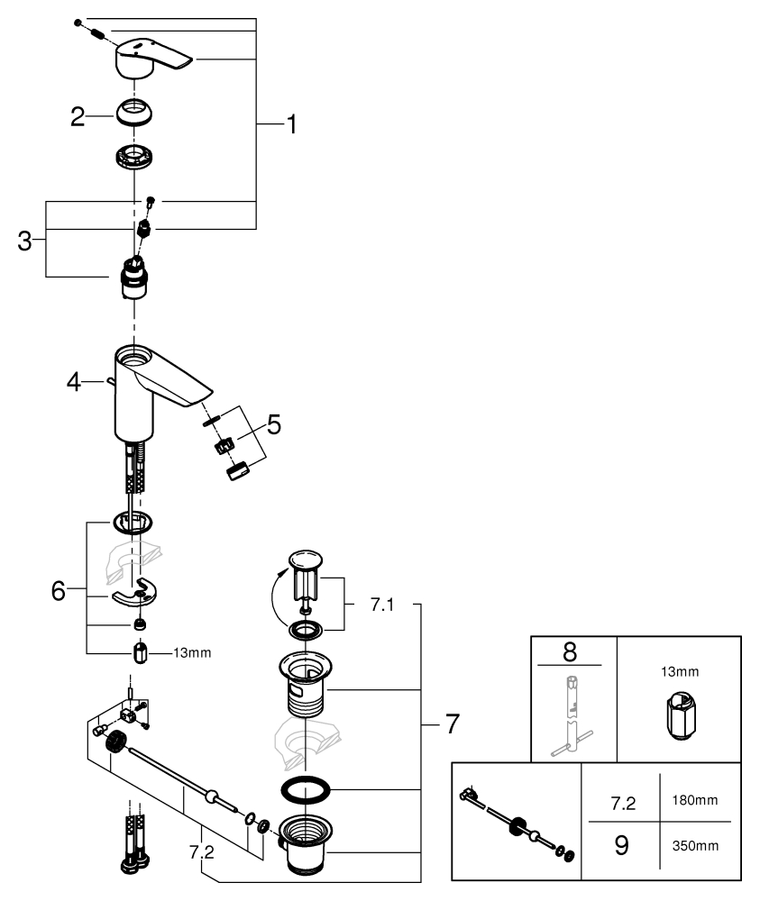 Grohe Einhand-Waschtisch-Batterie Eurosmart S-Size chrom Hybrid-Zugstangen-Ablaufgarnitur 23456003