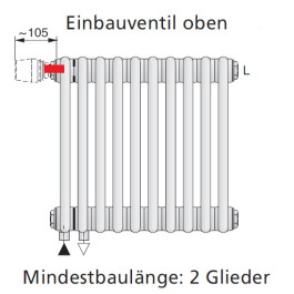 Arbonia Mehrpreis Einbauventil Klemmanschluss oben für Röhrenradiatoren