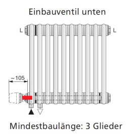 Arbonia Mehrpreis Einbauventil Klemmanschluss unten für Röhrenradiatoren