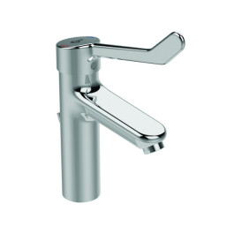 Ideal Standard Ceraplus 2 Waschtischarmatur Grande mit Klinikhebel mit Ablaufgarnitur Chrom, Ausladung 123mm BC105AA