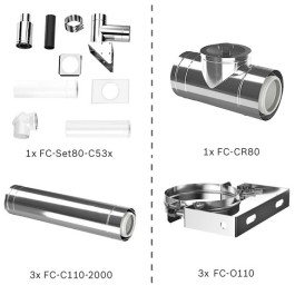 Bosch Abgas-Paket Fassade starr, 80/125, 6m, raumluftunabhängig Abgas-Standardpaket BOPA FC50 S 7739619193