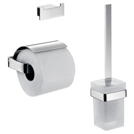 Emco WC-Set Loft, Papierhalter mit Deckel, Bürstengarnitur und Doppelhaken chrom 059800100