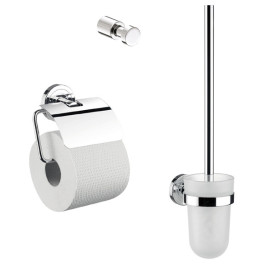 Emco WC-Set Polo, Papierhalter mit Deckel, Bürstengarnitur, Haken chrom 079800100