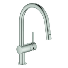 Grohe Minta Einhand-Spültischbatterie supersteel C-Auslauf Spülbrause 32321DC2