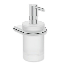 HEWI Seifenspender mit Halter, Halter aus Edelstahl, verchromt, Seifenspender aus Kristallglas, Pumpenkopf aus Edelstahl, verchromt, ca. 200ml 480.06.00240