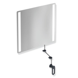 HEWI LED-Kippspiegel basic Serie 801, Verbundspiegel mit Splitterschutz, Halteelemente / Kurbel Polyamid, rechteckig, mit integrierter LED-Beleuchtung, anthrazitgrau 801.01B400 92