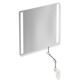 HEWI LED-Kippspiegel basic Serie 801, Verbundspiegel mit Splitterschutz, Halteelemente / Kurbel Polyamid, rechteckig, mit integrierter LED-Beleuchtung, reinweiß 801.01B400 99