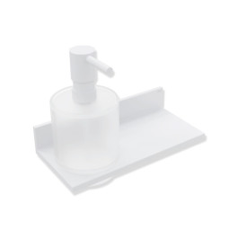 HEWI Ablage mit Seifen-oder Desinfektionsspender, Metall, Seifenspender Kristallglas, satiniert, ca. 250ml, weiß tiefmatt 900Q03.00260 DX