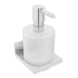 HEWI Seifen-oder Desinfektionsspender mit Halter, Metall, verchromt, Seifenspender Kristallglas, satiniert, Pumpenkopf verchromt, ca. 250ml, 900Q06.00040