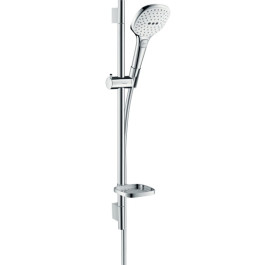 Hansgrohe Brauseset Raindance Select E 120 3jet mit Brausestange 650mm und Seifenschale, Weiß/Chrom 26620400