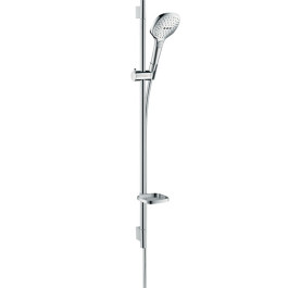 Hansgrohe Brauseset Raindance Select E 120 3jet EcoSmart mit Brausestange 900mm und Seifenschale, Weiß/Chrom 26623400