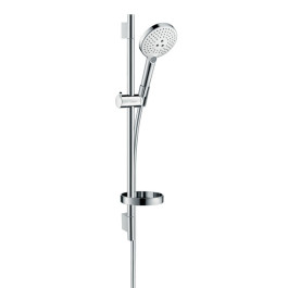 Hansgrohe Brauseset Raindance Select S 120 3jet mit Brausestange 650mm und Seifenschale, Weiß/Chrom 26630400