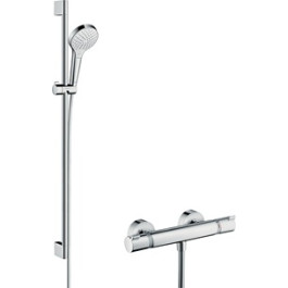 Hansgrohe Brausesystem Aufputz Croma Select S Vario mit Ecostat Comfort Thermostat und Brausestange 900mm, Weiß/Chrom 27014400