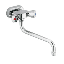Kludi Standard Spültisch-Wandarmatur 260mm chrom, Terraluxgriffe Kunsstoff, 314530515