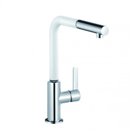 Kludi L-Ine S Spültisch-Einhandmischer 220mm chrom/weißmatt, herausziehbarer Auslauf 408519375