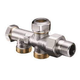 Oventrop Einrohr-Anschlussstück ''Uno'' mit Absperrung, M24 x 1.5 AG, Abstand 35mm 1182151