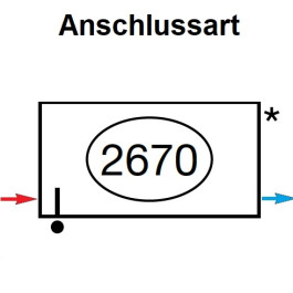 Zehnder Anschlussart 2670, seitlich unten links für Charleston, Anschluss 2-Rohr mit externem Ventil 2670