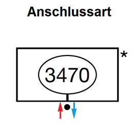 Zehnder Anschlussart 3470, unten mitte links für Charleston, Anschluss 2-Rohr mit externem Ventil 3470