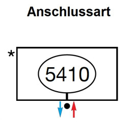 Zehnder Anschlussart 5410, unten mitte rechts für Charleston, Anschluss 2-Rohr mit externem Ventil 5410