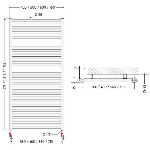 HSK Designheizkörper Line H: 121,5 B: 40cm 804122-04 | wärme24.de