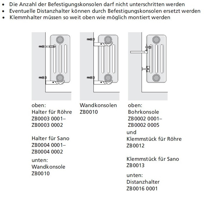 Arbonia Wandkonsole RAL 9016 für 3- und 4-Säuler für Röhrenheizkörper;  Heizkörperhalterung ZB0245 - Bernd Block
