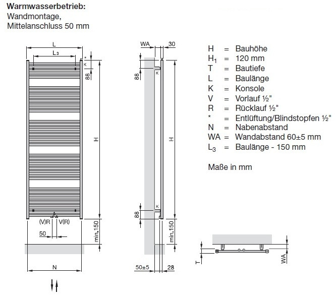 たろうページ Zehnder Zeno 50 mm ZN-170-060-05 Badheizkörper H: 168,8