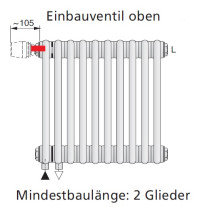 Arbonia Mehrpreis Einbauventil Klemmanschluss oben für Röhrenradiatoren