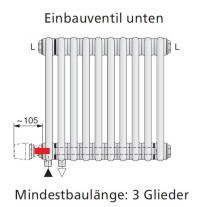 Arbonia Mehrpreis Einbauventil Klemmanschluss unten für Röhrenradiatoren