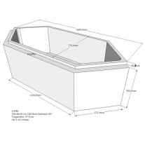 Belli Badewannenträger für Bora 190cm mit 5cm Vorbau auf 3 Seiten SW84248V für Sechseckwanne, 190x80x44cm) Trägerhöhe: 57,5cm 