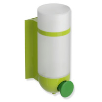 HEWI Seifenspender, Wandsockel und Halterung apfelgrün, Drucktaste maigrün, Behälter und Deckel, matt weißem transparentem Kunststoff, 500ml, 477.06.11005